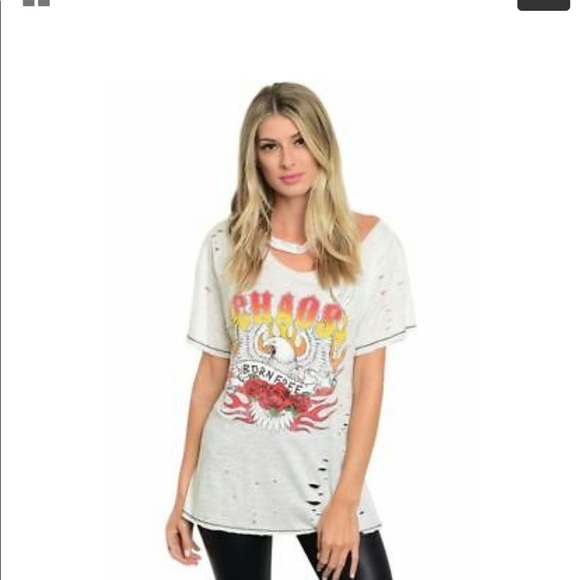emory park Tops - Distressed Off White Chaos Graphic T-Shirt